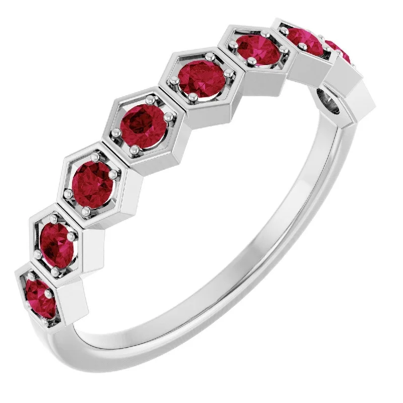 romantic engagement rings for women-14K White Lab-Grown Ruby Stackable Ring