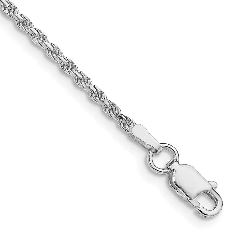 stackable anklets for women-Sterling Silver Rhodium-plated 1.85mm Diamond-cut Rope Chain Anklet