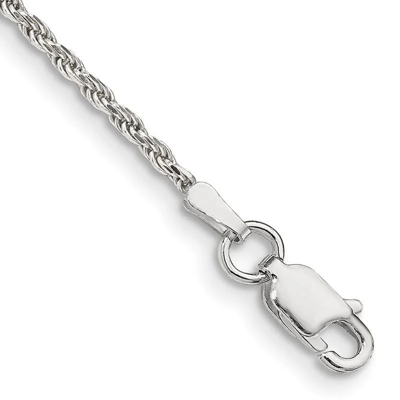 ankle chain bracelets for women-Sterling Silver 1.7mm Diamond-cut Rope Chain Anklet