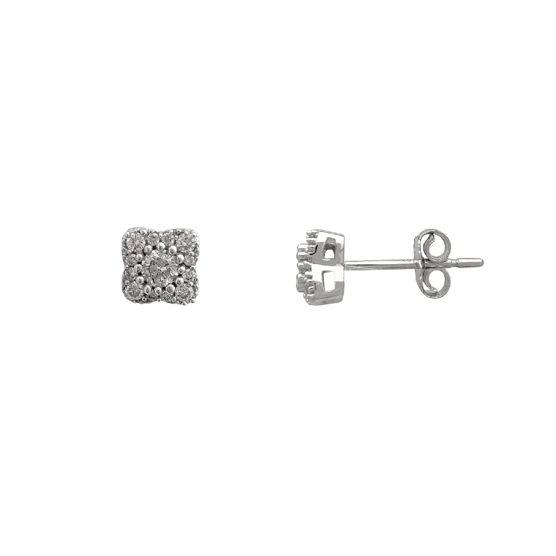 modern earrings for women-Diamond Milgrain Four-Leaf Clover Stud Earrings (14K)