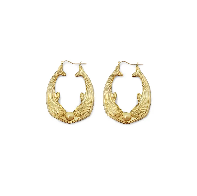 textured earrings for women-Dolphin Hoop Earrings (14K)