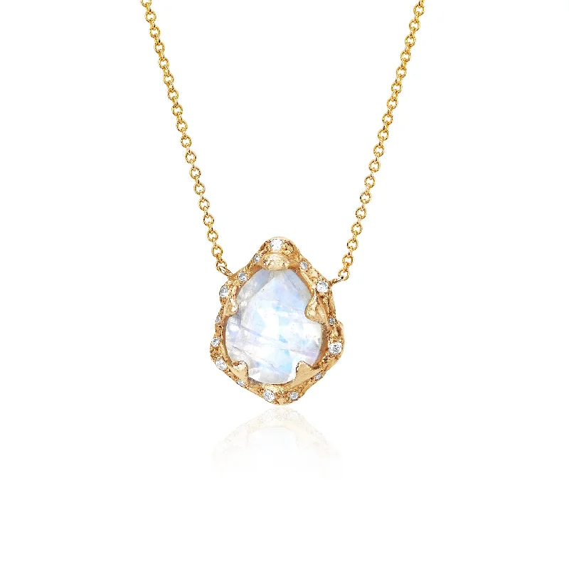 short necklace for women-Baby Queen Water Drop Moonstone Necklace with Sprinkled Diamonds