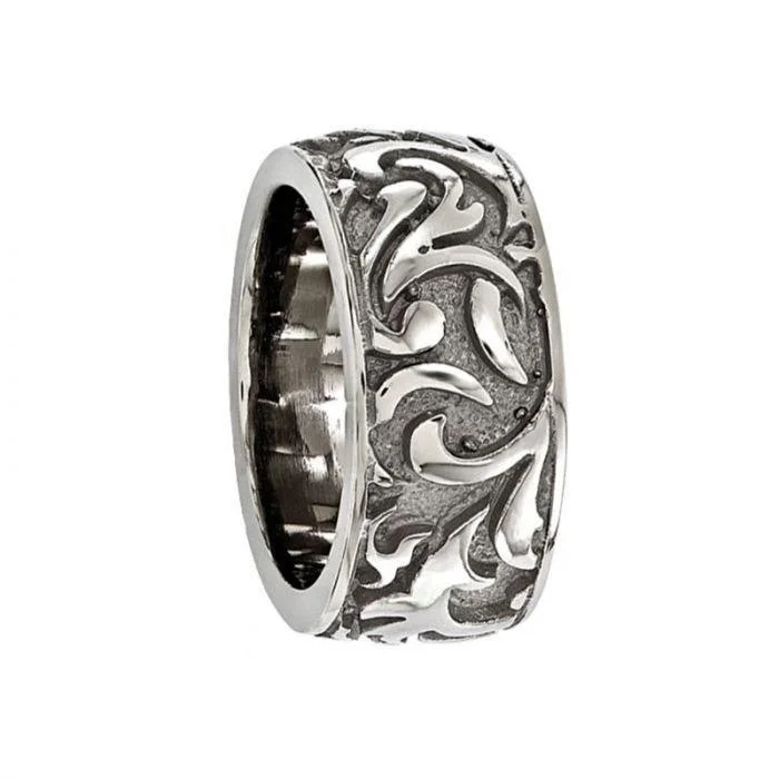 solitaire engagement rings for women-ARSENIUS Titanium Ring with Casted Pattern by Edward Mirell - 11 mm