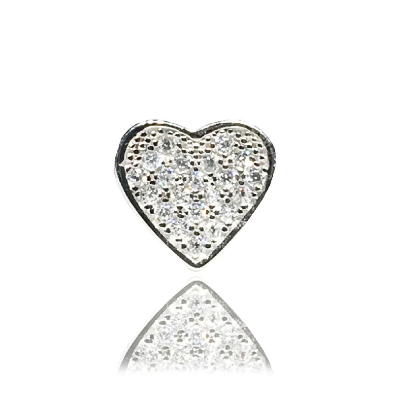 gold earrings for women-Iced-Out Heart Stud Earring (Silver)