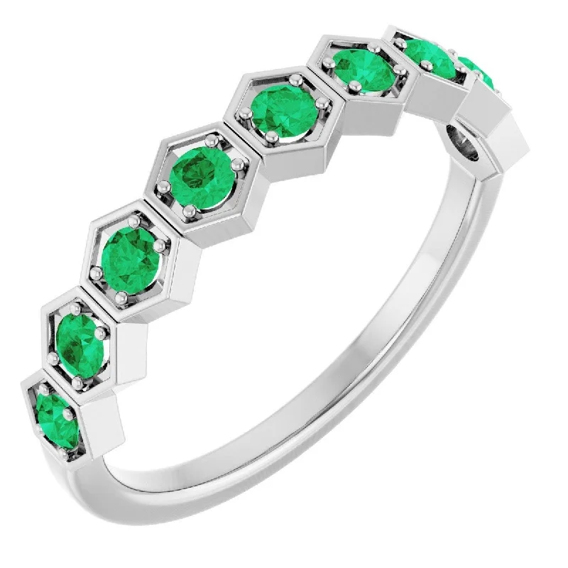 custom-made engagement rings for women-Sterling Silver Natural Emerald Stackable Ring