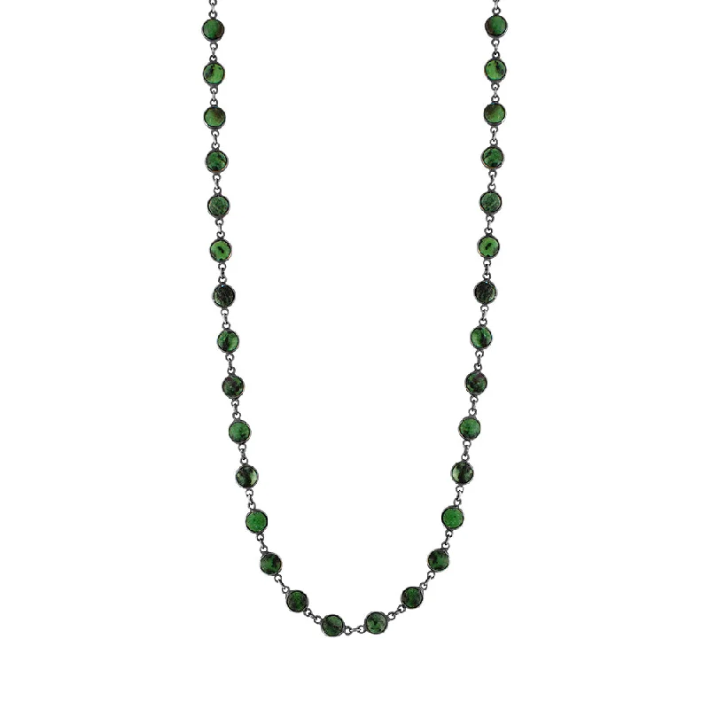 emerald necklace for women-Linked Many Moons Necklace in Ruby Zoisite & Antiqued Silver