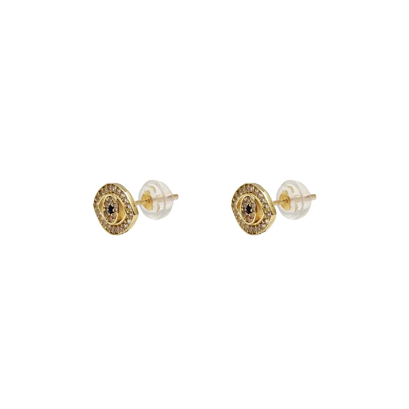 geometric stud earrings for women-Iced-Out Evil Eyes Stud Earrings (14K)