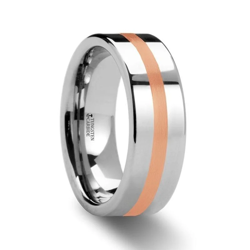 halo engagement rings for women-CERBERUS Rose Gold Inlaid Flat Tungsten Ring - 6mm & 8mm