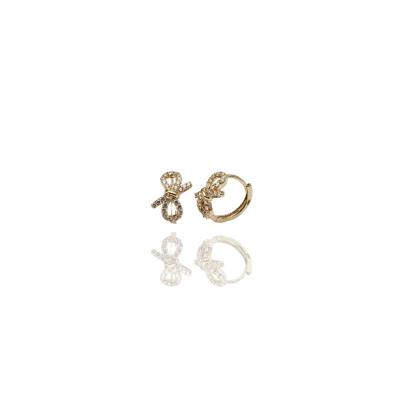 dainty earrings for women-CZ Infinity Knot Huggie Earrings (14K)