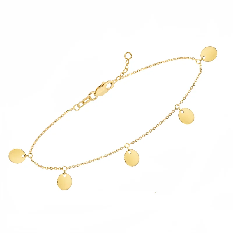 custom anklets for women-14K Yellow Gold Dangle Mini Disc Anklet