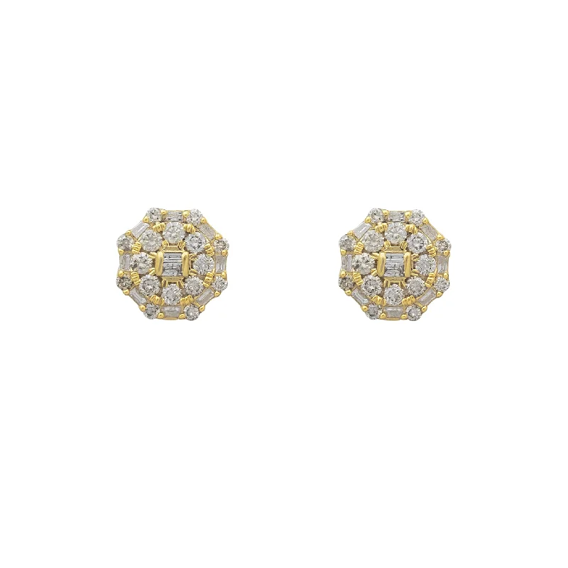 vintage hoop earrings for women-Diamond Octagon Cluster Stud Earrings (14K)