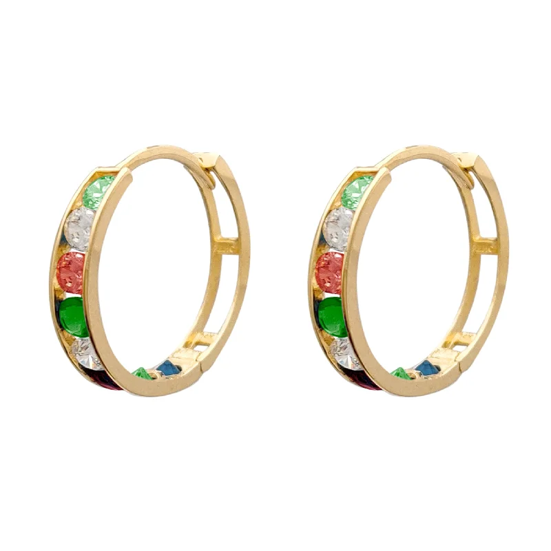 large earrings for women-Green, White & Red Zirconia Hoop Earrings (14K)