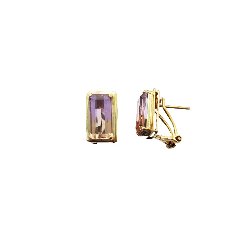 dangle earrings for women-Rectangle Amethyst Earrings (14K)