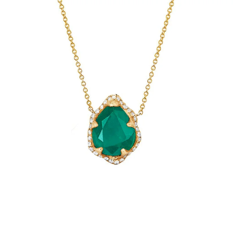 cubic zirconia necklace for women-18k Baby Queen Water Drop Colombian Emerald Necklace with Full Pavé Diamond Halo