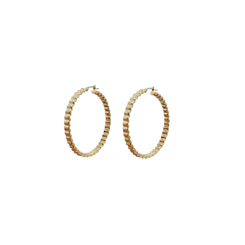 butterfly earrings for women-Square Texture Hoop Earrings (14K)