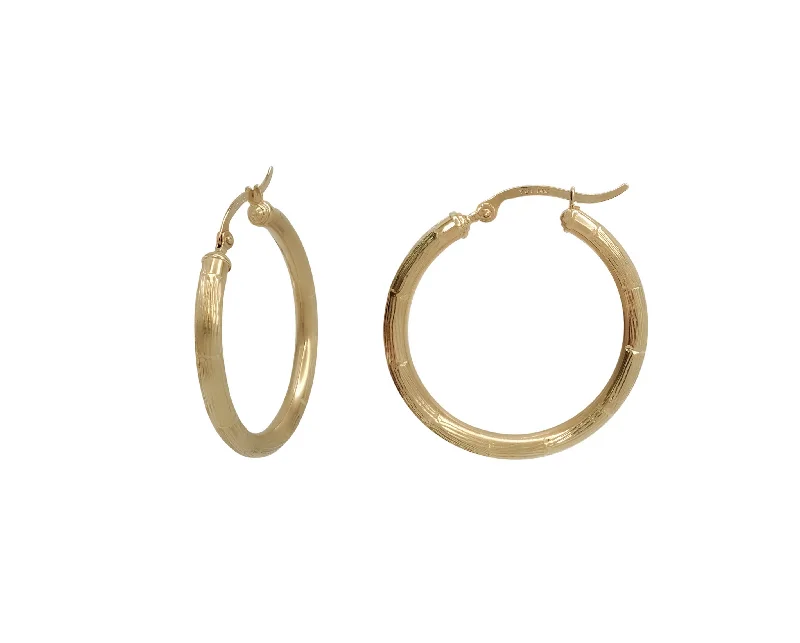 emerald earrings for women-Diamond-Cut Bamboo Style Hoop Earring (14K)