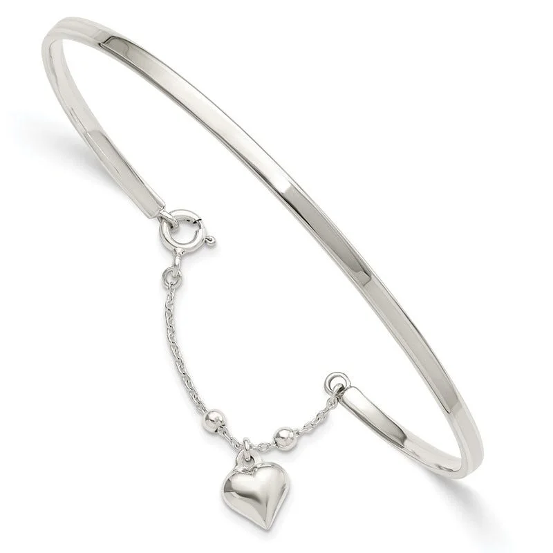 anklet sets for women-Sterling Silver Puffed Heart Bangle Anklet