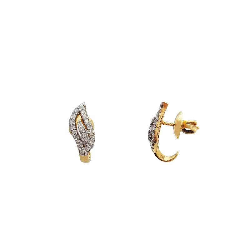 luxurious earrings for women-Outlined Leaf Diamond Earrings (18K)