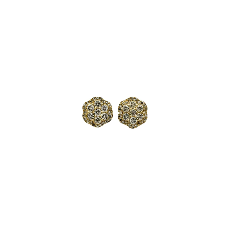 diamond drop earrings for women-Diamond Double Honeycomb Stud Earrings (14K)