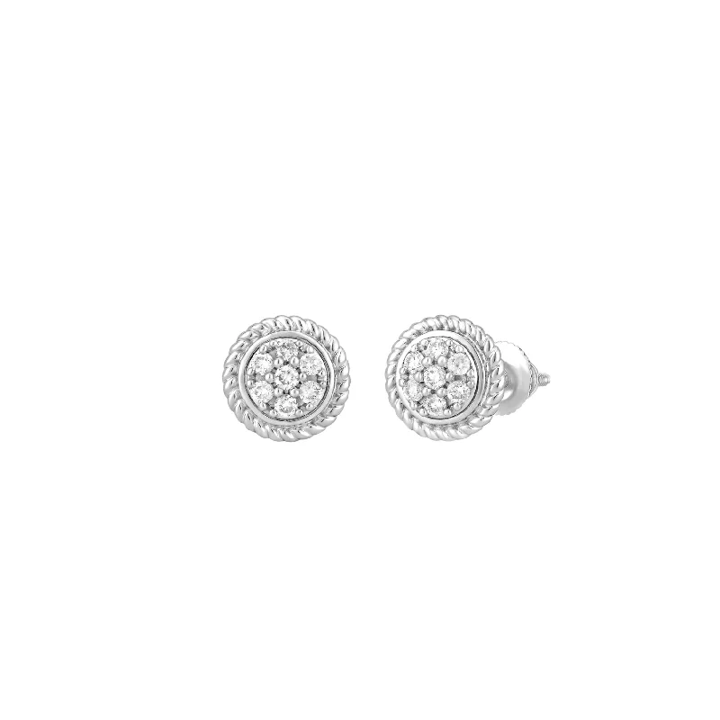 butterfly earrings for women-Diamond Round Stud Earrings (14K)