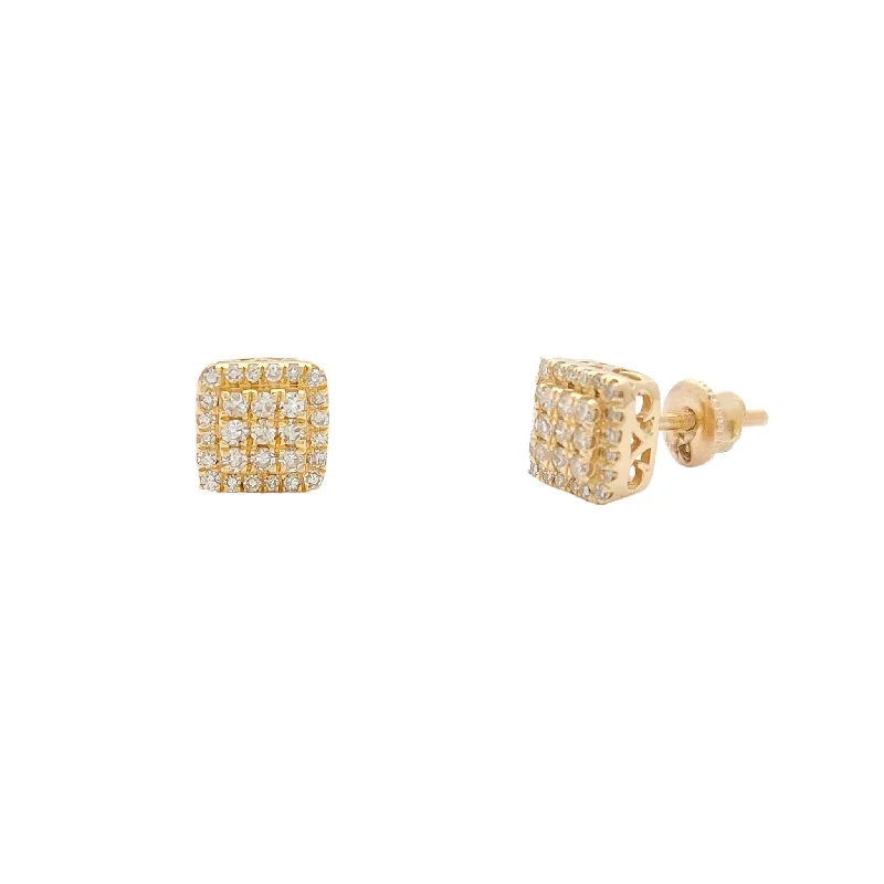 hoop earrings for women-Diamond Pave Square Stud Earrings (14K)