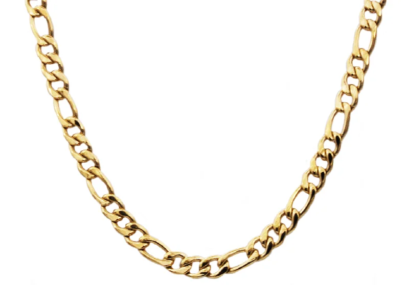 gold necklace for women-Mens Gold Stainless Steel Figaro Link Chain Necklace