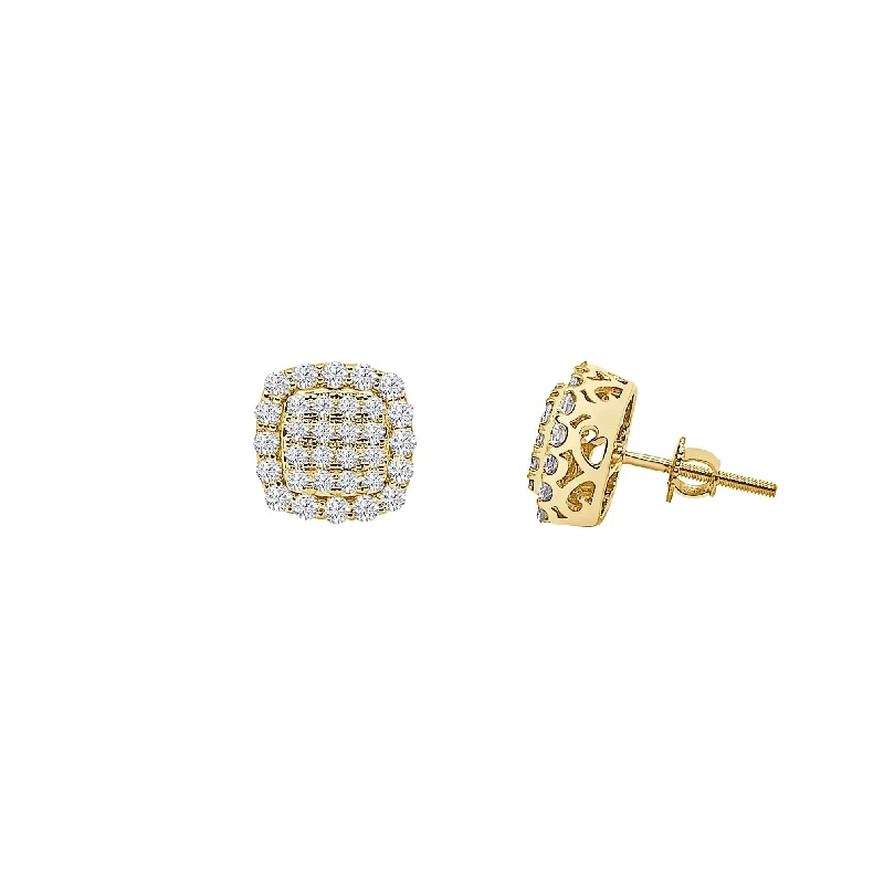 multi-color earrings for women-Diamond Cushion Stud Earring (14K)