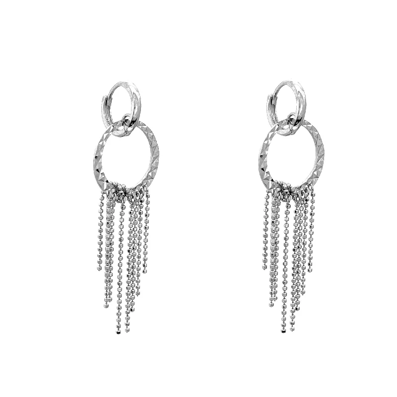 silver stud earrings for women-Faceted Hoop Tassel Drop Earrings (14K)