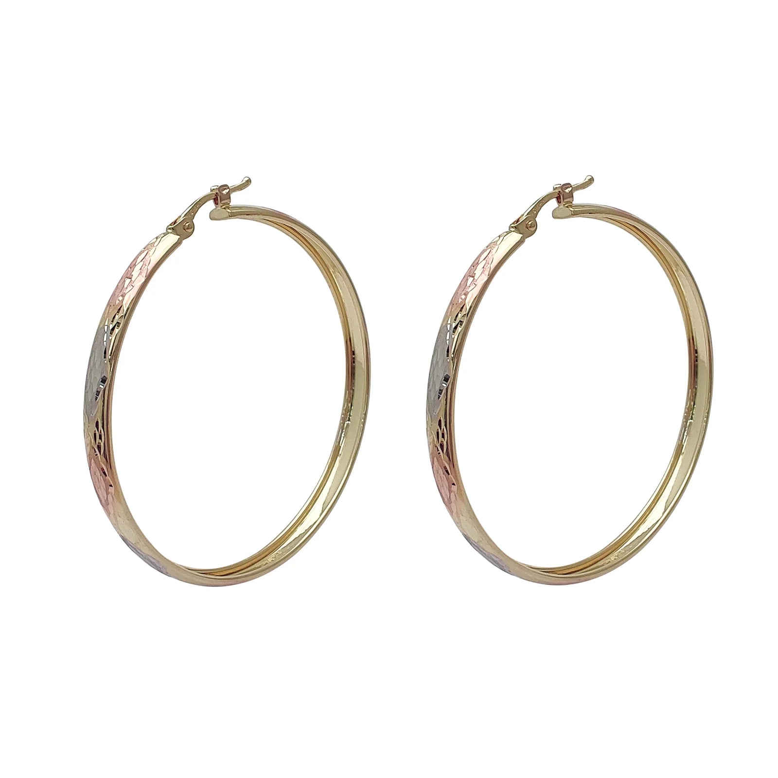 handmade earrings for women-Tricolor Diamond-cuts Earrings (14K)