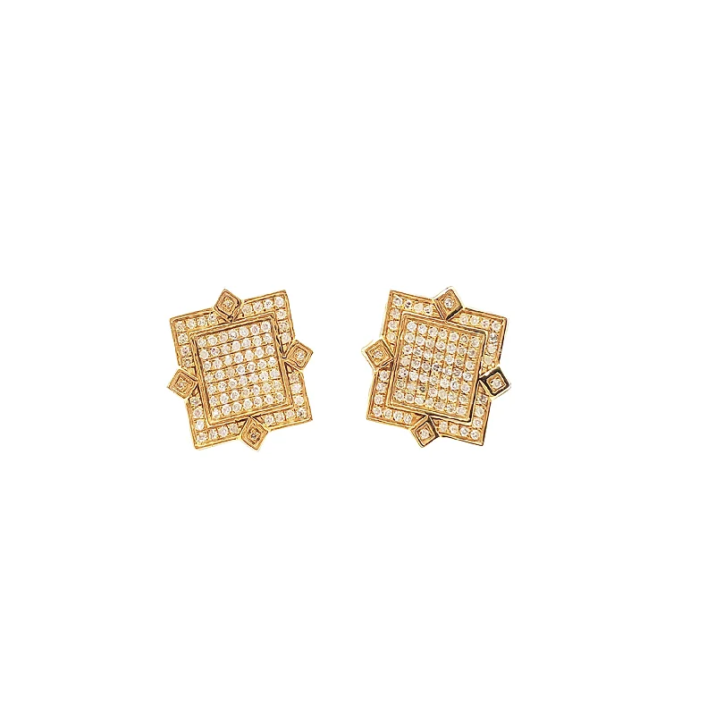 rose gold earrings for women-Diamond Square Panel Earring (10K)