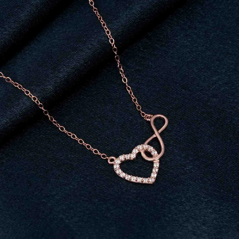 single strand necklace for women-Rose Gold Infinity Zircon Heart Necklace For Women