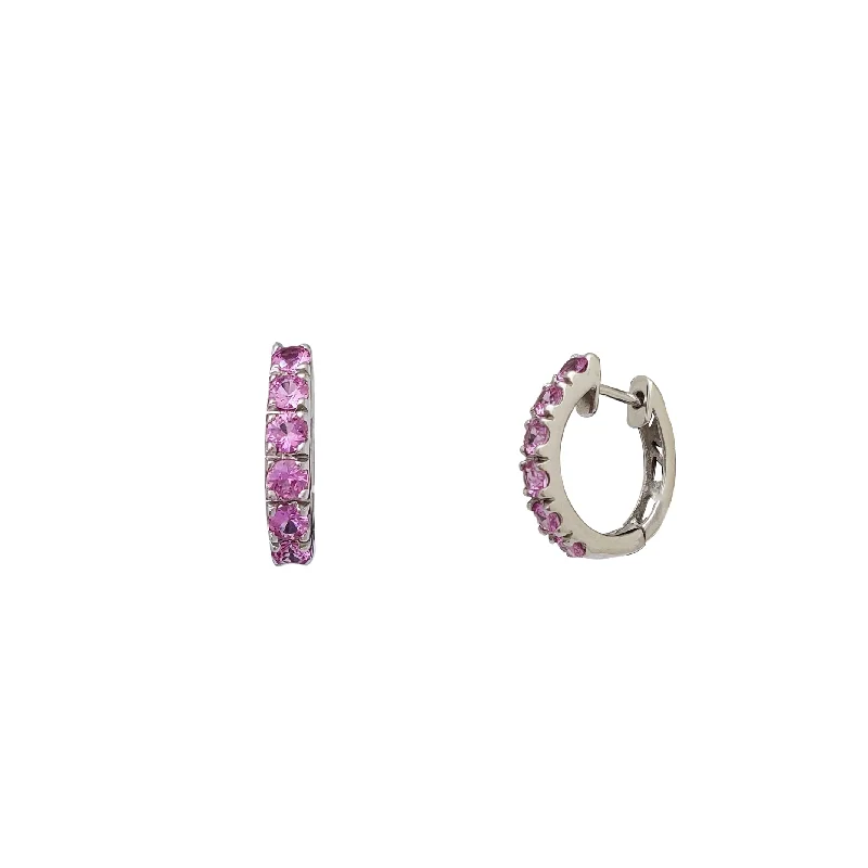 opal earrings for women-Pink Sapphire Huggie Earrings (14K)