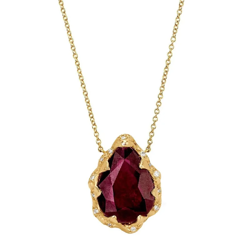 heart-shaped pendant necklace for women-Queen Water Drop Ruby Necklace with Sprinkled Diamonds