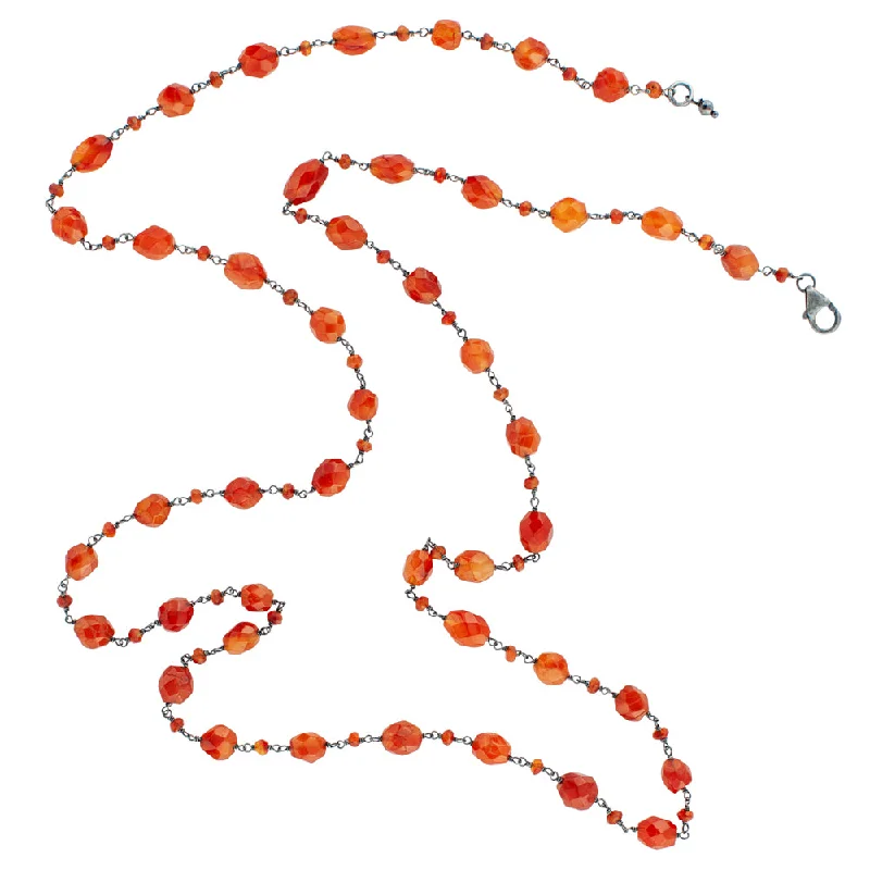 silver necklace for women-Stone Strand Necklace - Carnelian -32"