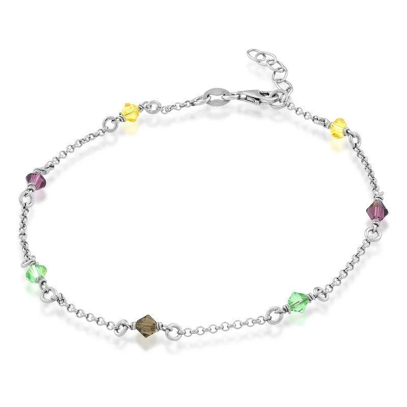 anklet with butterfly charm for women-Sterling Silver Multi Colored Crystals Anklet