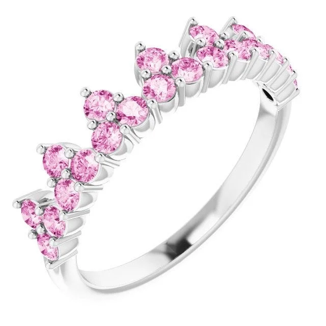 elegant engagement rings for women-Sterling Silver Natural Pink Sapphire Crown Ring