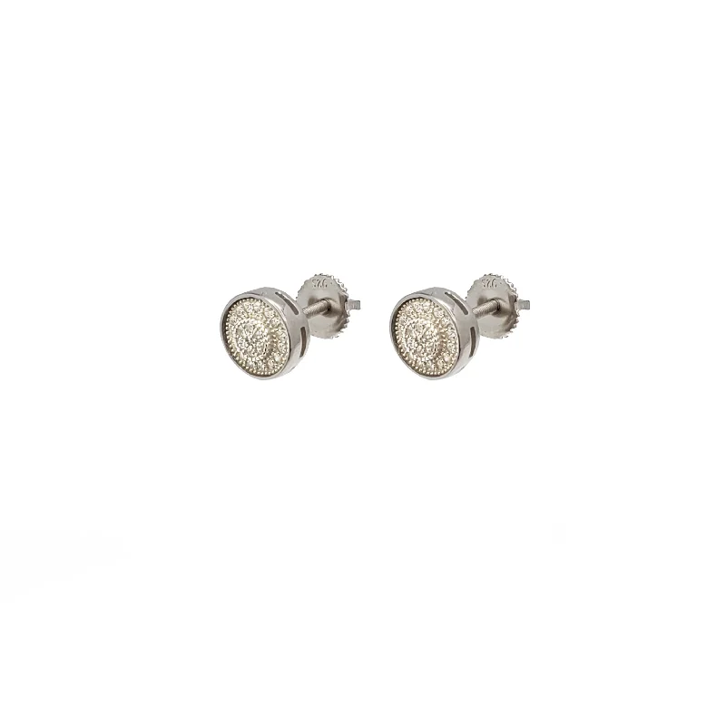 art deco earrings for women-Zirconia Bezel Round Stud Earrings (Silver)