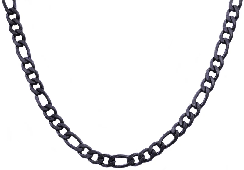 cute pendant necklace for women-Mens Black Plated Stainless Steel Figaro Link Chain Necklace