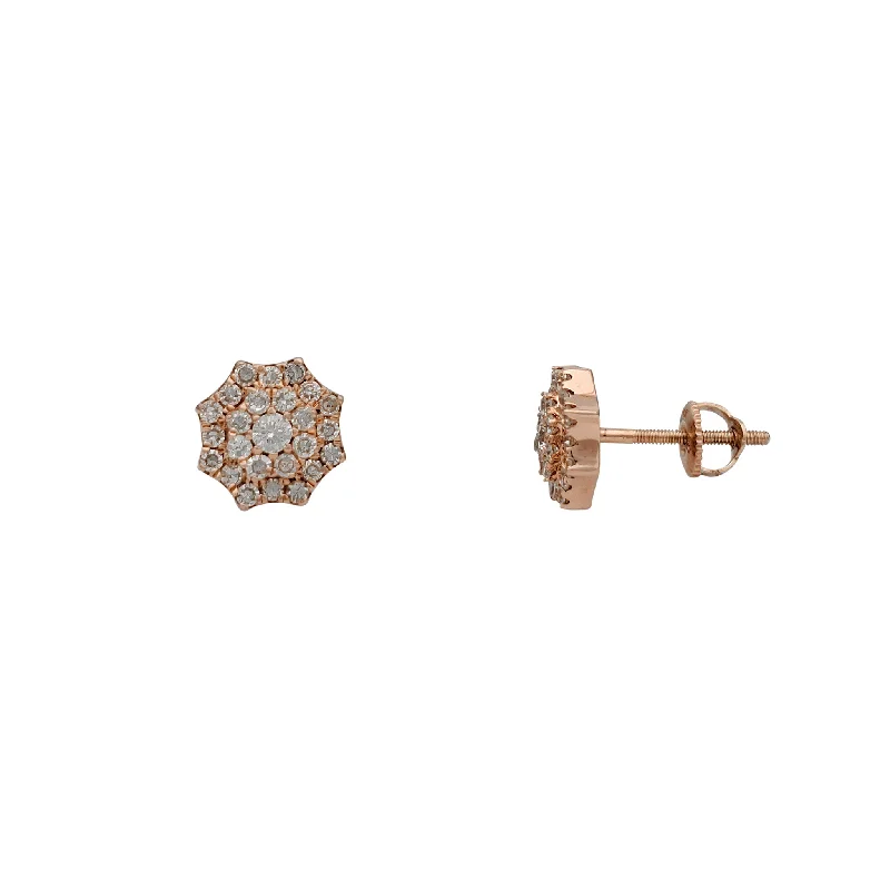 turquoise earrings for women-Diamond Cluster Octagonal Stud Earrings (14K)