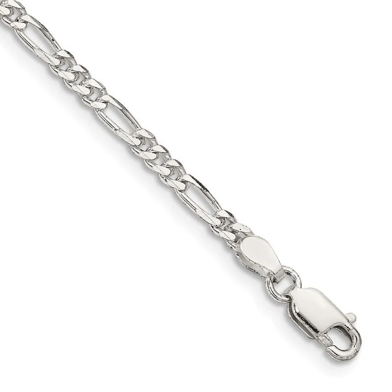 silver anklets for women-Sterling Silver 2.85mm Figaro Chain Anklet