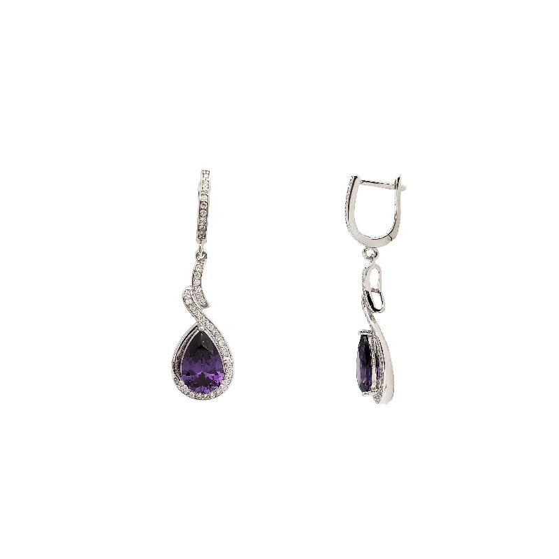 geometric stud earrings for women-Dangling Purple Stone Earrings (Silver)