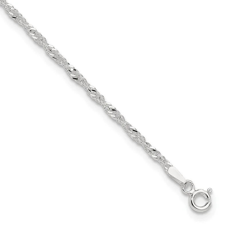 anklets for brides for women-Sterling Silver 2mm Singapore 10in Plus 1in ext. Chain Anklet