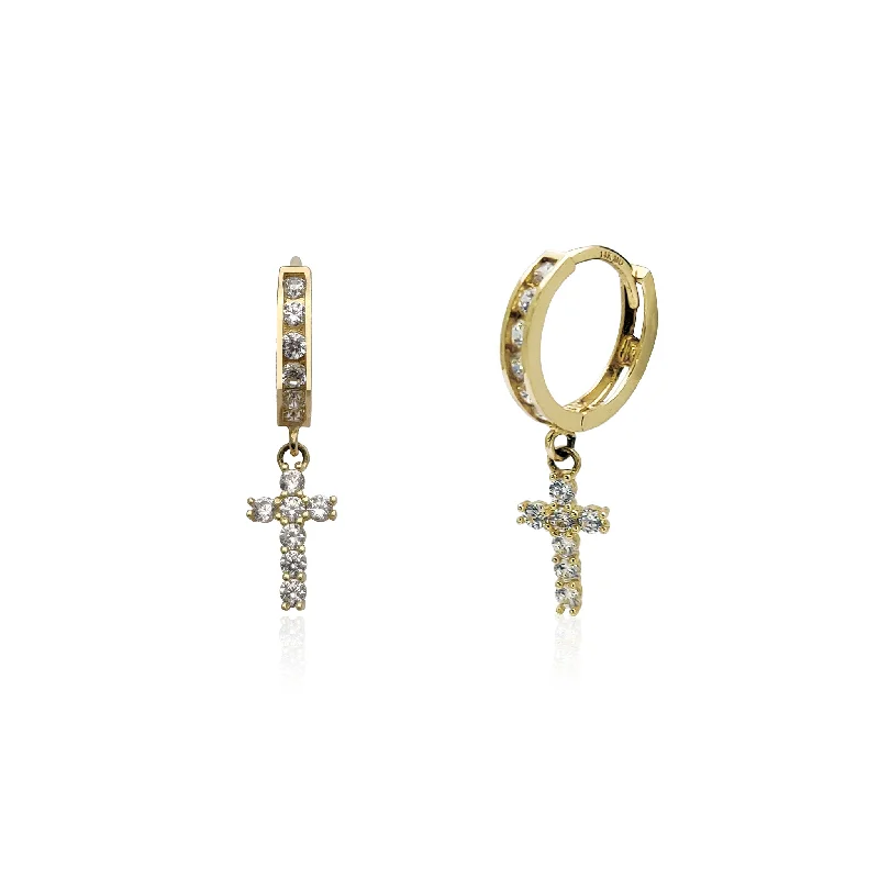 opal earrings for women-Icy Cross Huggie Earrings (14K)