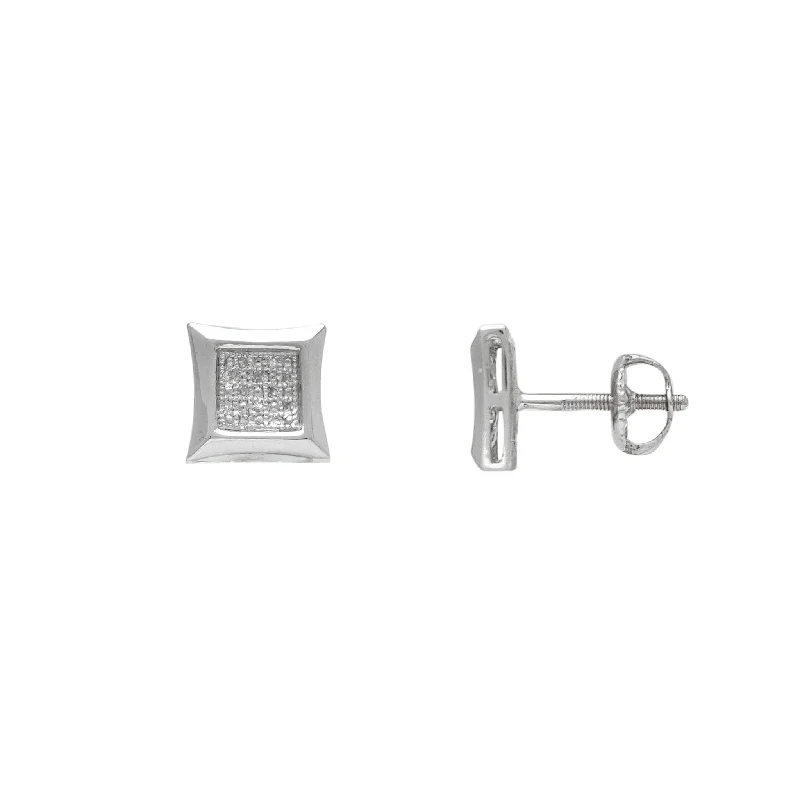 infinity earrings for women-Diamond Concave Square Stud Earrings (14K)