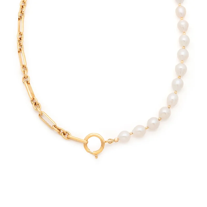 layered gold necklace for women-Dual Necklace | Pearl