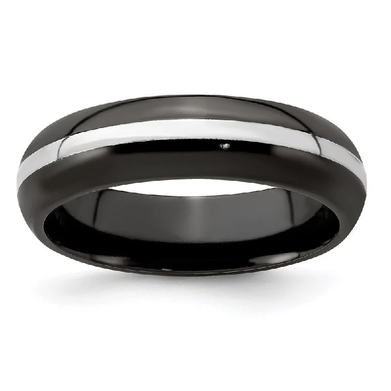 anniversary engagement rings for women-Edward Mirell Black Ti and 14K White GoldDomed 6mm Band