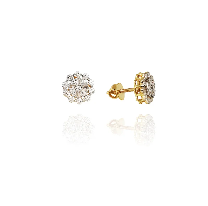 colorful earrings for women-Diamond Sunflower Stud Earrings (14K)