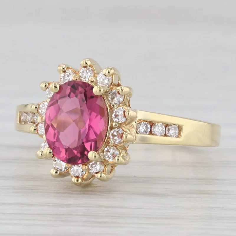 wedding engagement rings for women-1.35ctw Oval Pink Tourmaline Diamond Halo Ring 18k Yellow Gold Size 6.75