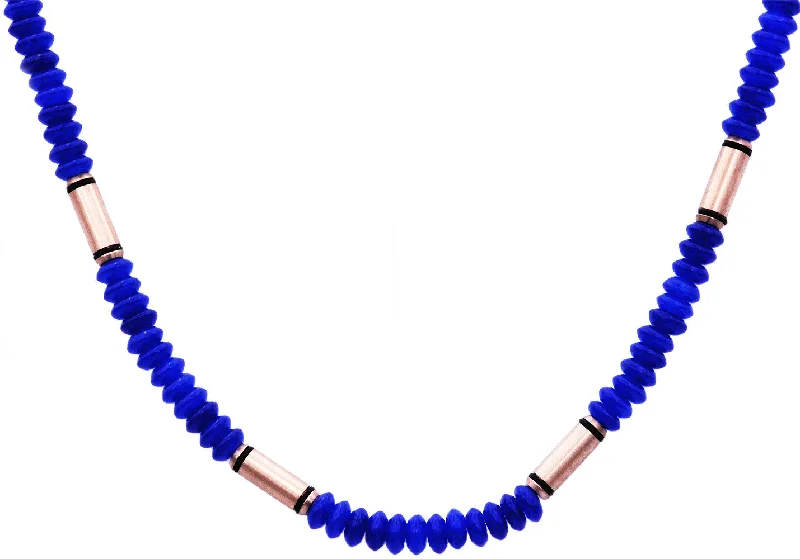 clasp necklace for women-Mens Genuine Blue Onyx Rose Stainless Steel Necklace