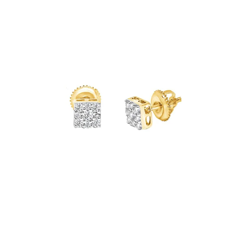 anniversary hoop earrings for women-Diamond Square Earrings (14K)